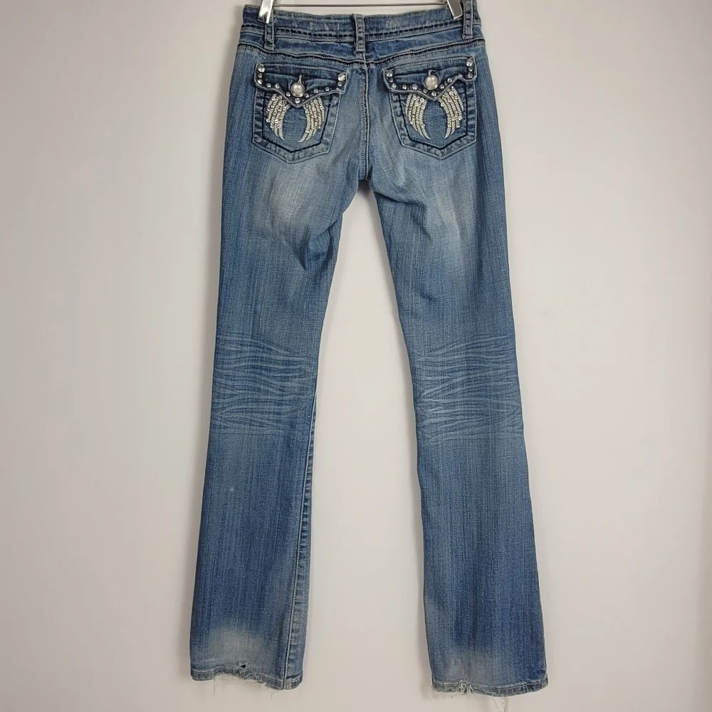 La Idol Jeans Angel Wing Embroidered Rhinestone Bling Size 3